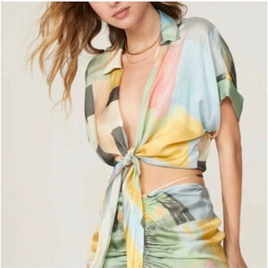 Just be Queen Chiara Coloful Satin Effect Crop Wrap Top